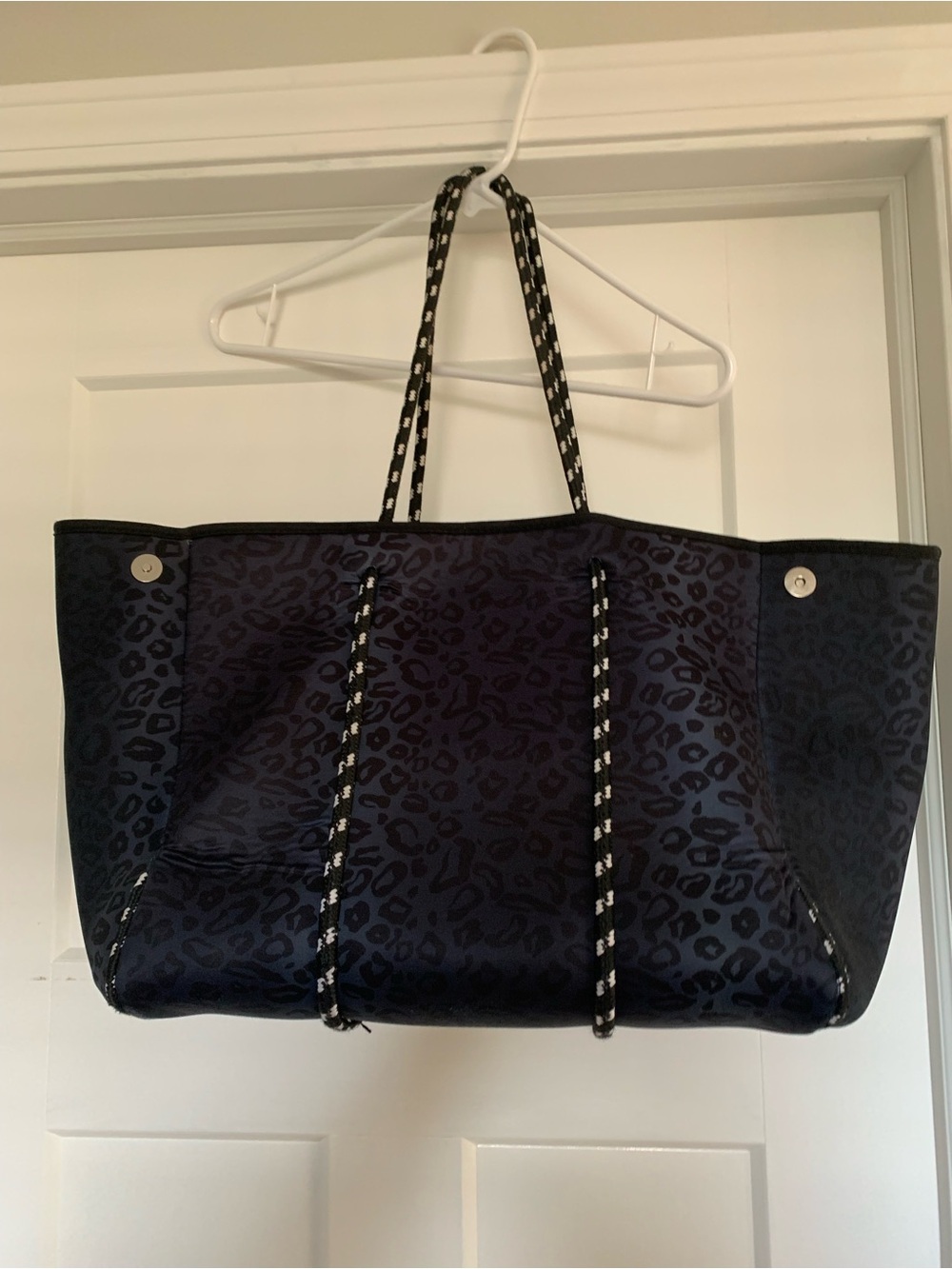 Large Navy Leopard Print Tote Bag with Rope Handles - Picture 1 of 3